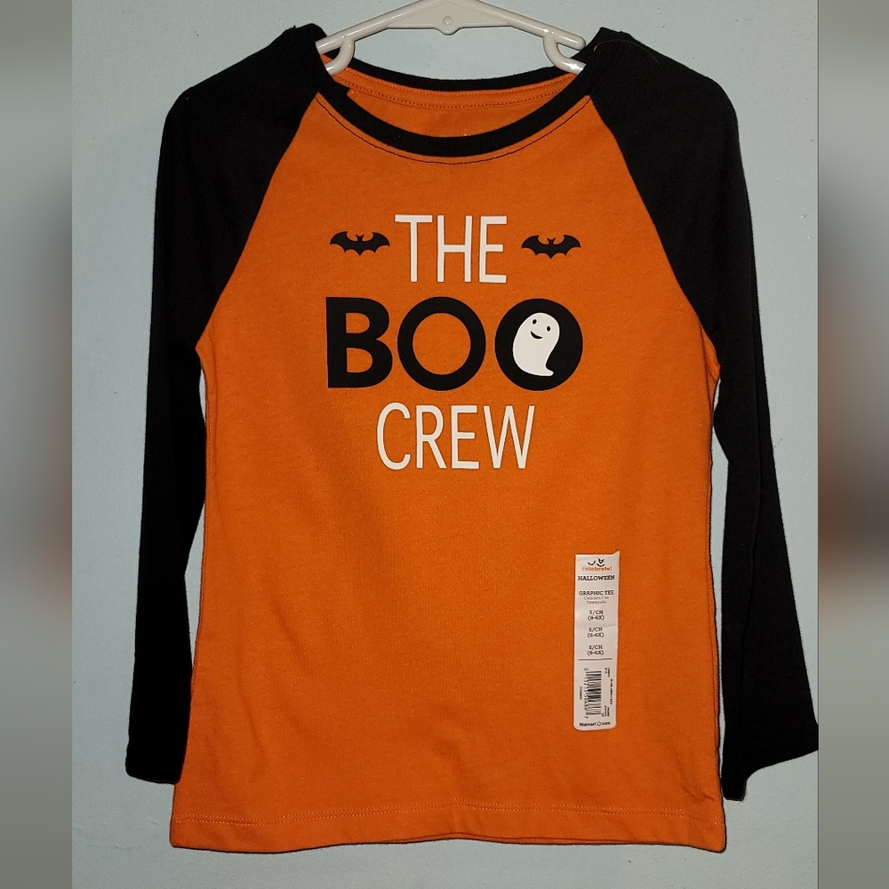 Halloween Long Sleeve Shirt The Boo Crew 6X orange black sleeved ghost bats